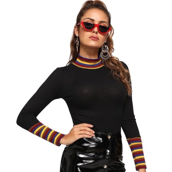 Mock Neck Striped Rib Top - Picture 5 of 7